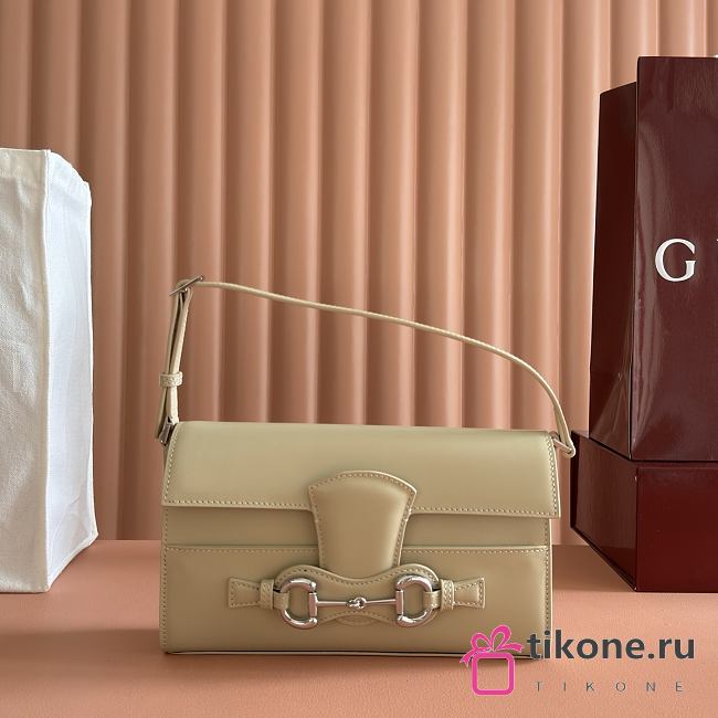Gucci Horsebit Ristretto Medium Shoulder Bag In Beige Leather - 26x14.5x4.5cm - 1