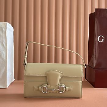 Gucci Horsebit Ristretto Medium Shoulder Bag In Beige Leather - 26x14.5x4.5cm