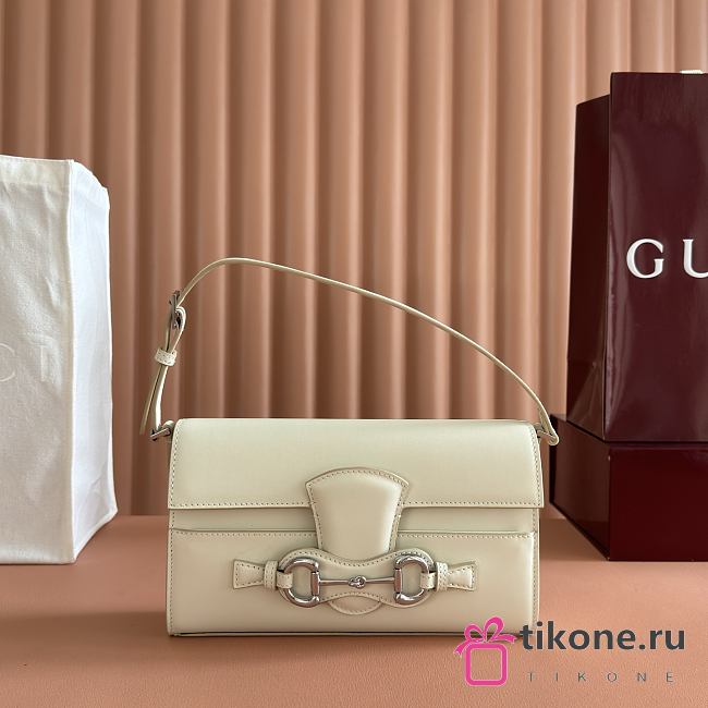Gucci Horsebit Ristretto Medium Shoulder Bag In White Leather - 26x14.5x4.5cm - 1