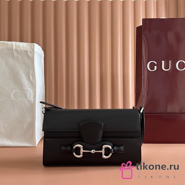 Gucci Horsebit Ristretto Medium Shoulder Bag In Black Leather - 26x14.5x4.5cm - 1
