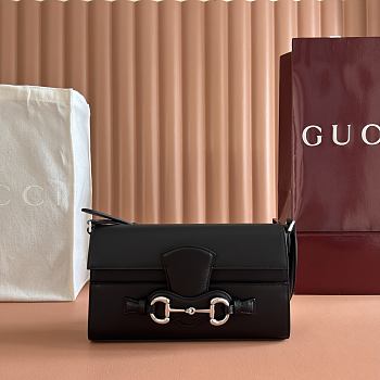 Gucci Horsebit Ristretto Medium Shoulder Bag In Black Leather - 26x14.5x4.5cm