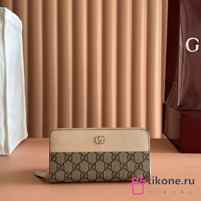 Gucci Bi-Color GG Marmont Zip Around Wallet In Pink Leather 456117 - 19x10x2.5cm - 1