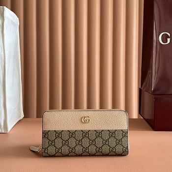 Gucci Bi-Color GG Marmont Zip Around Wallet In Pink Leather 456117 - 19x10x2.5cm
