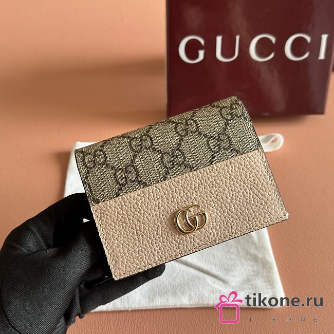 Gucci Bi-Color GG Marmont Card Case Wallet In Pink Leather - 11x8.5x3cm - 1