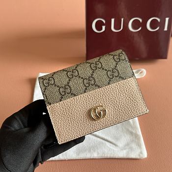 Gucci Bi-Color GG Marmont Card Case Wallet In Pink Leather - 11x8.5x3cm
