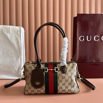 Gucci Borsetto Medium Boston Bag Sand and Brown GG Canvas 866732 - 28x15x10cm