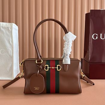 Gucci Borsetto Medium Boston Bag Brown Leather 866732 - 28x15x10cm
