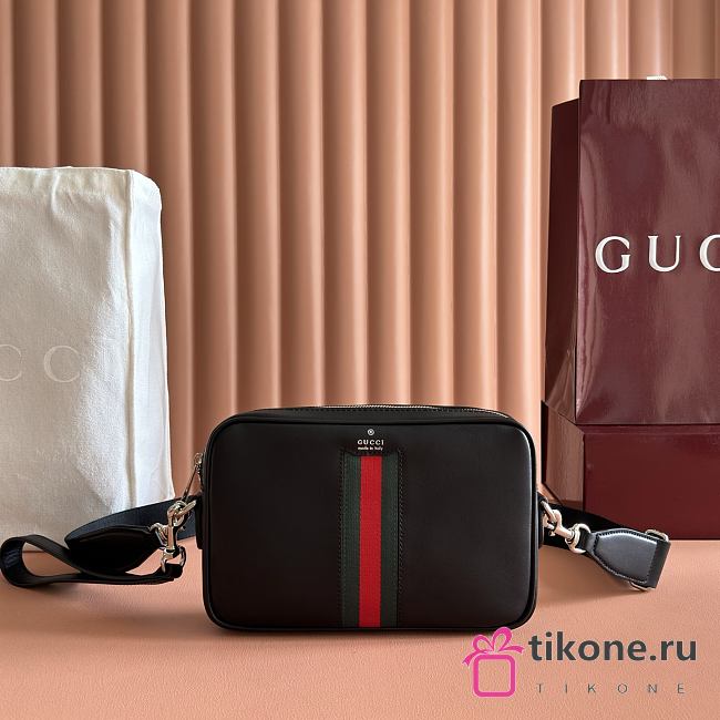Gucci Web Trademark Small Crossbody Bag Black Leather 866982 - 24x15x4cm - 1