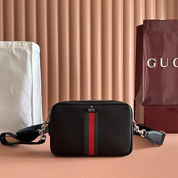 Gucci Web Trademark Small Crossbody Bag Black Leather 866982 - 24x15x4cm