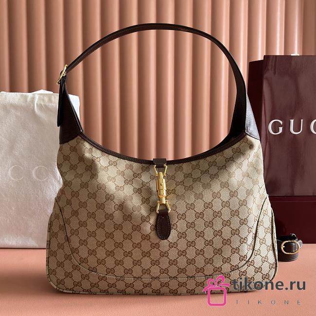 Gucci Jackie 1961 Large Crossbody Bag Sand and Brown GG Canvas ‎863279 - 40x29x5cm - 1