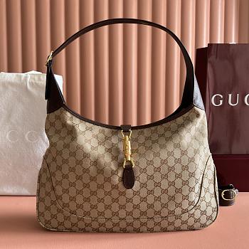 Gucci Jackie 1961 Large Crossbody Bag Sand and Brown GG Canvas ‎863279 - 40x29x5cm