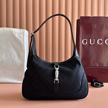 Gucci Jackie 1961 Medium Shoulder Bag Black GG Canvas 863136 - 31.5x22x4.5cm