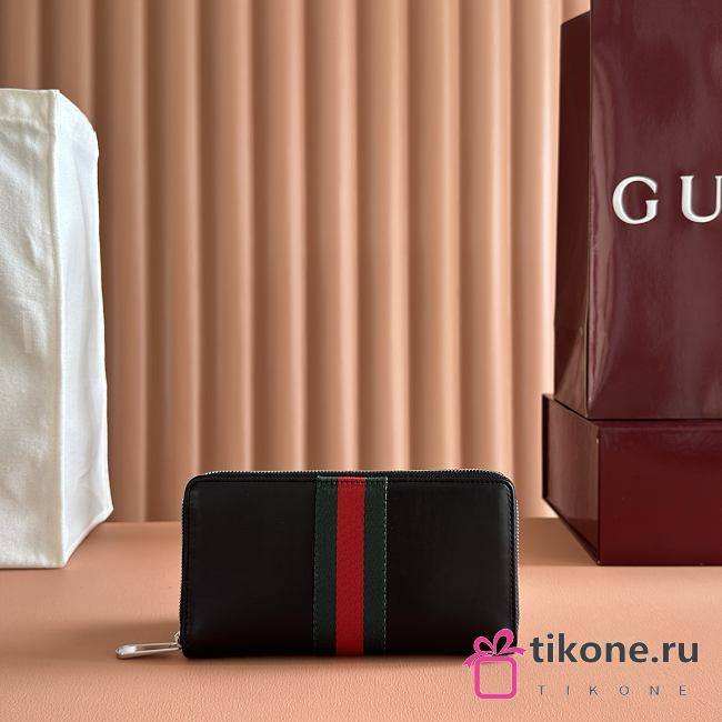 Gucci Web Trademark Zip Around Wallet Black Leather 867284 - 19x10.5x2.5cm - 1