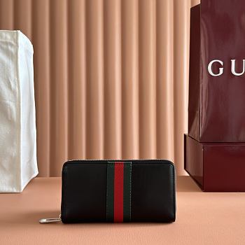 Gucci Web Trademark Zip Around Wallet Black Leather 867284 - 19x10.5x2.5cm