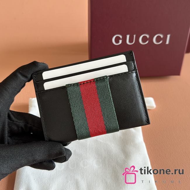 Gucci Web Trademark Card Case Black Leather 867277 - 10x7cm - 1