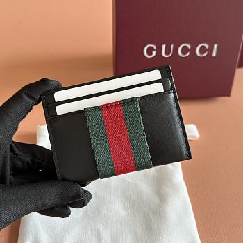 Gucci Web Trademark Card Case Black Leather 867277 - 10x7cm