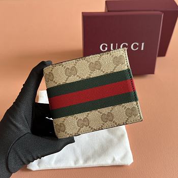 Gucci Bi-Fold Wallet With Web Sand and Brown GG Canvas 867335 - 11x9cm