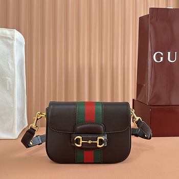Gucci Horsebit 1955 Small Shoulder Bag Dark Brown Leather 866762 - 21x14.5x5.5cm