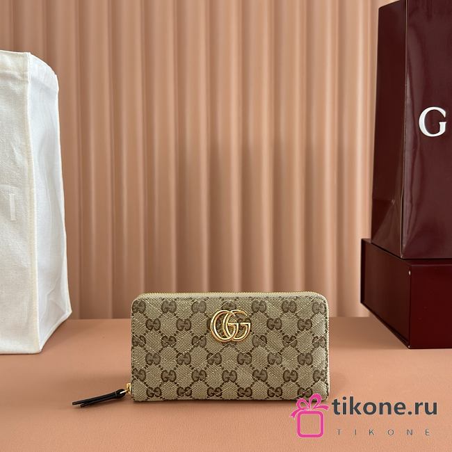 Gucci GG Marmont Zip Around Wallet Sand and Brown GG Canvas 443123 - 19x10.5x2cm - 1