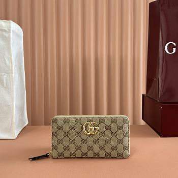 Gucci GG Marmont Zip Around Wallet Sand and Brown GG Canvas 443123 - 19x10.5x2cm