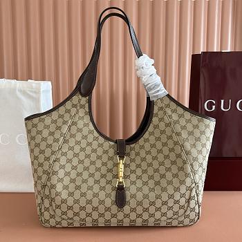 Gucci Mercato Large Tote Bag Sand and Brown GG Canvas 870693 - 40x26.5x18cm
