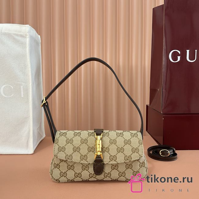 Gucci Jackie Small Shoulder Bag Sand and Brown GG Canvas ‎867156 - 21.5x11.5x2cm - 1
