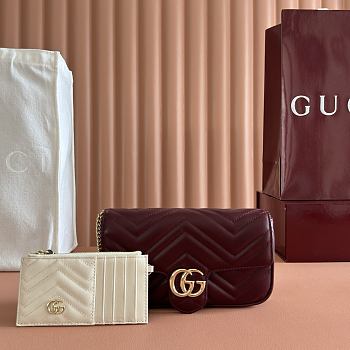 Gucci GG Marmont Small Shoulder Bag Rosso Ancora Leather ‎751526 - 21x12x5cm