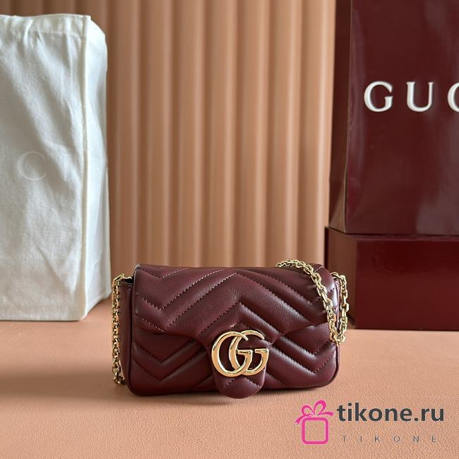 Gucci GG Marmont Mini Shoulder Bag In Rosso Ancora Leather ‎841290 - 16.5x9.5x4.5cm - 1