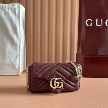 Gucci GG Marmont Mini Shoulder Bag In Rosso Ancora Leather ‎841290 - 16.5x9.5x4.5cm