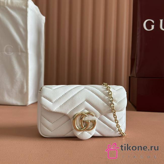 Gucci GG Marmont Mini Shoulder Bag In White Leather ‎841290 - 16.5x9.5x4.5cm - 1
