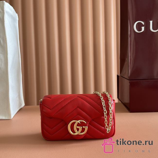 Gucci GG Marmont Mini Shoulder Bag In Red Leather ‎841290 - 16.5x9.5x4.5cm - 1
