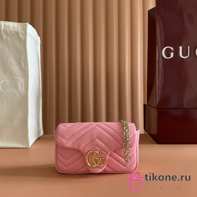 Gucci GG Marmont Mini Shoulder Bag In Pink Leather ‎841290 - 16.5x9.5x4.5cm - 1