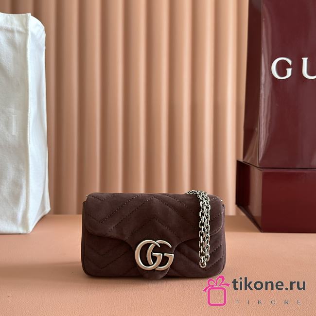 Gucci GG Marmont Mini Shoulder Bag In Brown Suede ‎- 16.5x9.5x4.5cm - 1