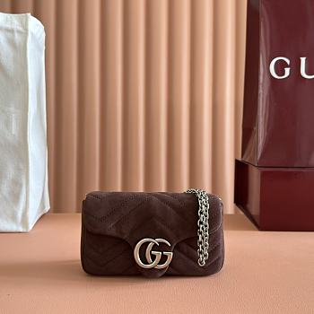 Gucci GG Marmont Mini Shoulder Bag In Brown Suede ‎- 16.5x9.5x4.5cm