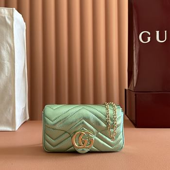 Gucci GG Marmont Mini Shoulder Bag In Metalic Green Leather ‎- 16.5x9.5x4.5cm