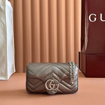 Gucci GG Marmont Mini Shoulder Bag In Metalic Gray Leather ‎- 16.5x9.5x4.5cm