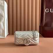 Gucci GG Marmont Mini Shoulder Bag In Metalic Silver Leather ‎- 16.5x9.5x4.5cm - 5