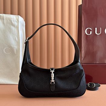 Gucci Jackie Slim Medium Shoulder Bag Black GG Canvas 863137 - 28x16x3.5cm