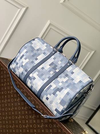 LV Keepall Bandouliere 50 Damoflage Canvas Denim Blue M28842 - 50x29x23cm