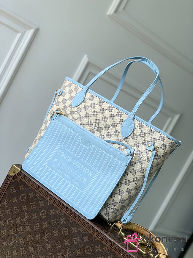 LV Neverfull Inside Out MM Damier Azur/Olympus Blue/White N40946 - 47x28x14cm - 1