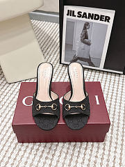 Gucci Women's Slide Sandal With Horsebit Black GG Canvas 8.5cm - 4