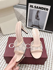 Gucci Women's Slide Sandal With Horsebit Light Pink Beige GG Crystal Mesh 8.5cm - 4