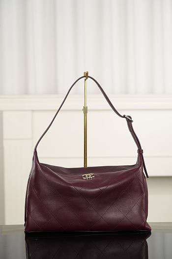 Chanel Maxi Hobo Bag Shiny Lambskin & Gold-Tone Metal Dark Burgundy - 36.5x21x9.5cm