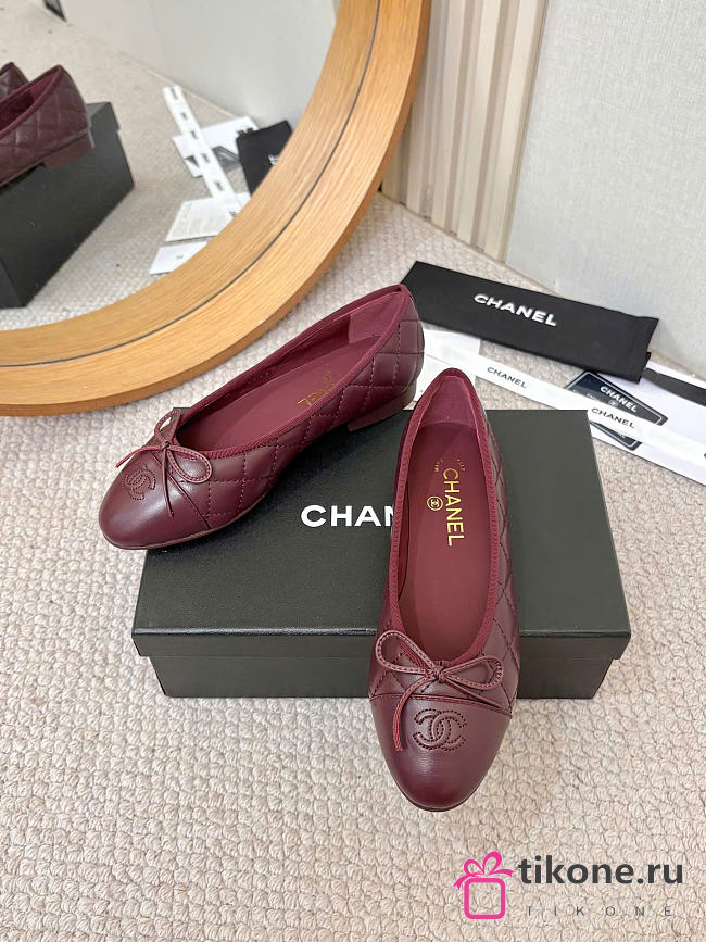 Chanel Ballet Flats Lambskin Dark Burgundy G26250 - 1