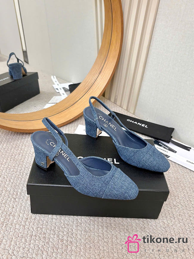 Chanel Slingbacks Washed Denim Blue 65mm G31318  - 1