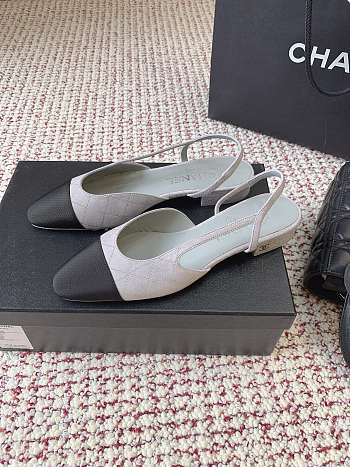 Chanel Slingbacks Suede Goatskin & Grosgrain Gray, Silver & Black 20mm