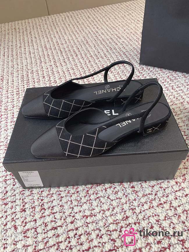 Chanel Slingbacks Suede Goatskin & Grosgrain Black 20mm - 1