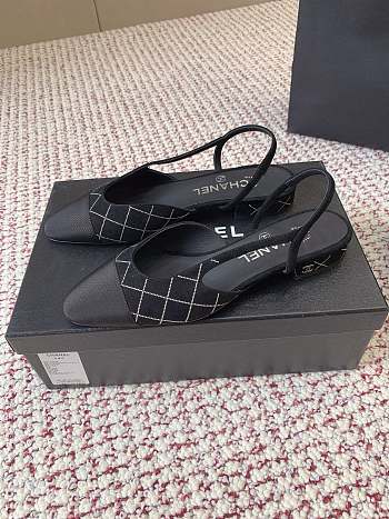 Chanel Slingbacks Suede Goatskin & Grosgrain Black 20mm