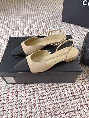 Chanel Slingbacks Suede Goatskin & Grosgrain Beige & Black 20mm - 1