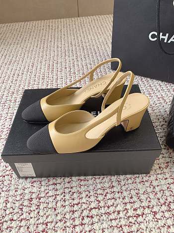 Chanel Slingbacks Goatskin & Grosgrain Beige & Black 65mm G31318